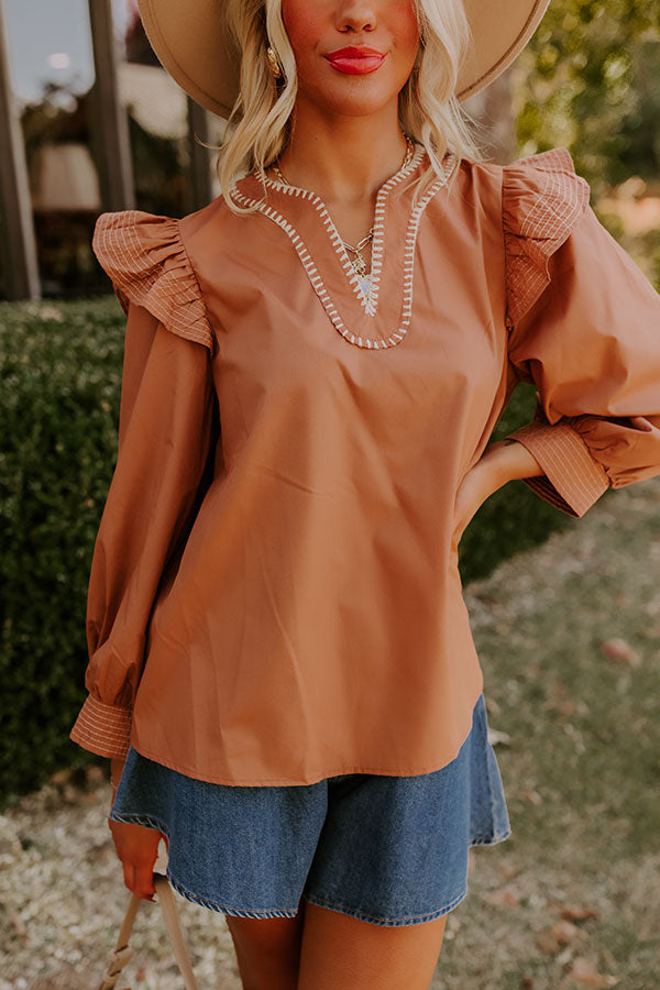 Ultimate Chic Moment Ruffle Top in Camel – Effortless Elegance