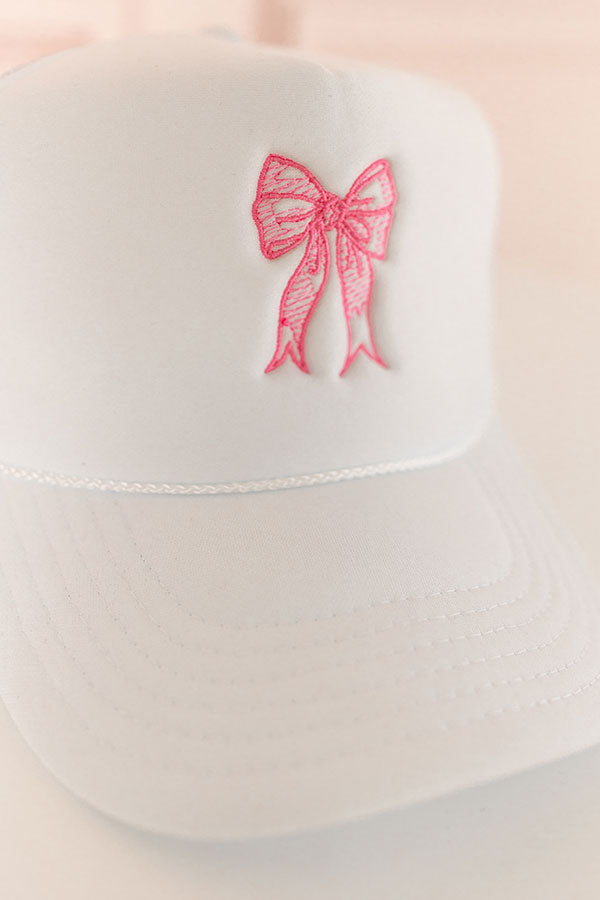 Premium Coquette Crush Embroidered Trucker Hat - White