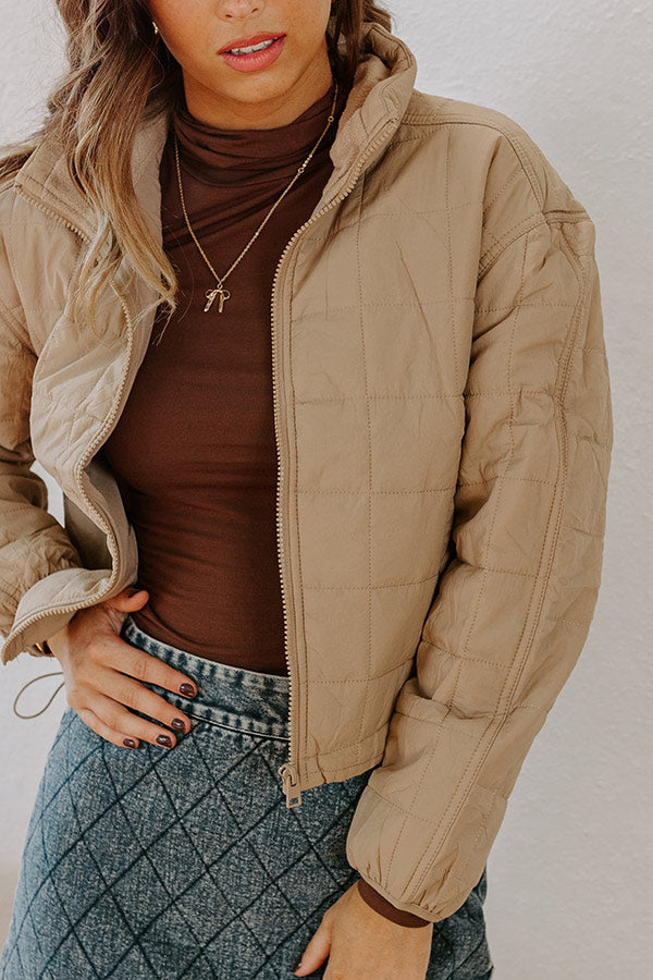 Premium Quilted Puffer Jacket in Warm Taupe - Ultimate Comfort for Chilly Days