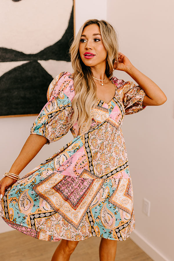 Premium Satin Babydoll Mini Dress in Paisley Print
