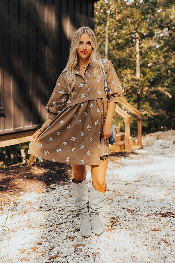 Ultimate Mocha Bow Mini Dress - Effortless Elegance