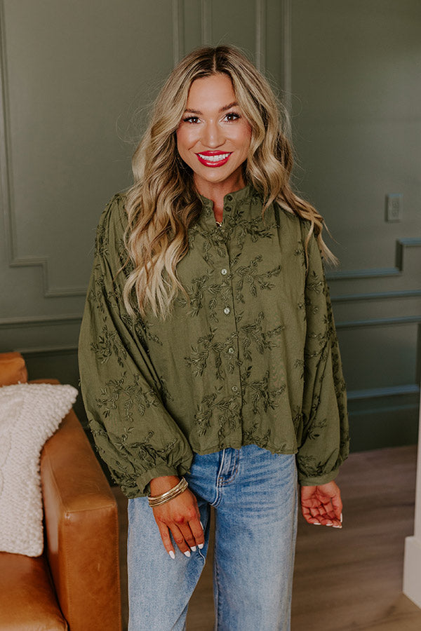 Premium Olive Embroidered Button-Up Top - Ultimate Style Upgrade