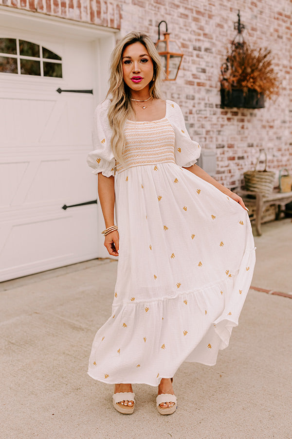 Ultimate Farmers Market Smocked Maxi Dress - White