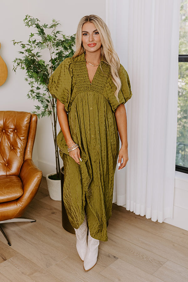 Premium Olive Midi Dress for Wine Tasting