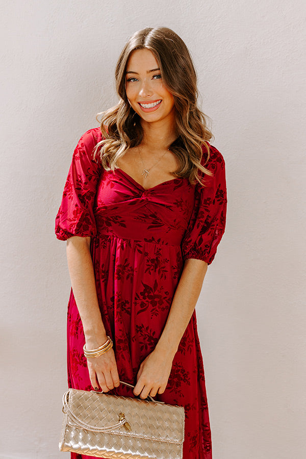 Premium Merlot Muse Velvet Burnout Midi Dress