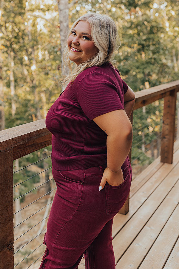 Premium Merlot Ribbed Henley Top – Effortless Elegance