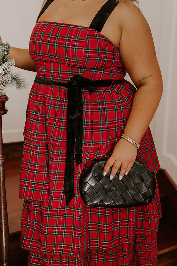 Premium Holiday Harmony Plaid Tiered Midi Dress