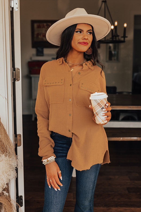 Premium Cold Brew Babe Button-Up Shirt in Iced Mocha