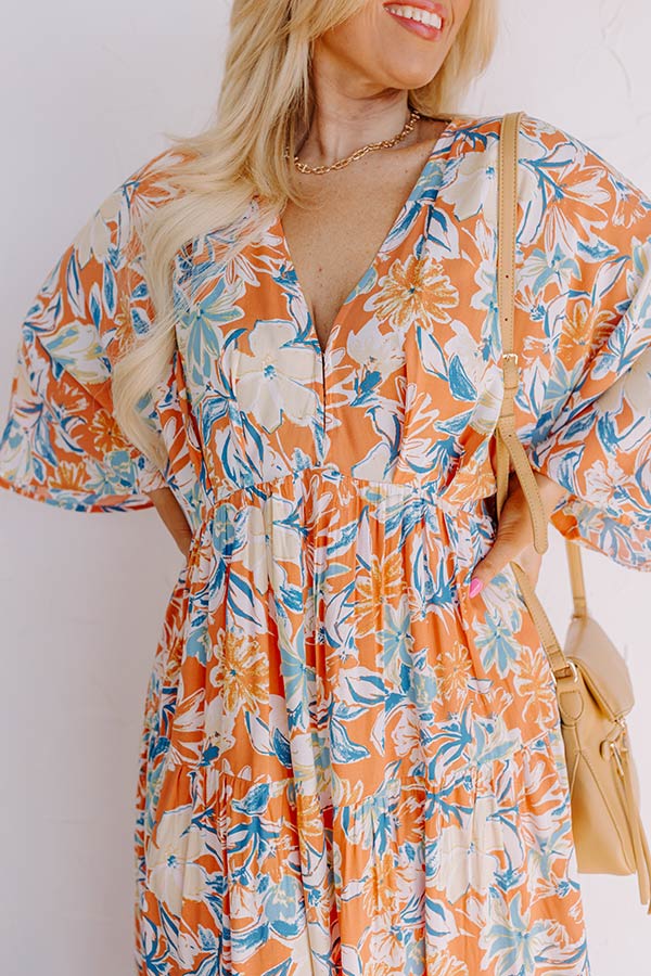 Ultimate Blossom Breeze Floral Maxi Dress - Persimmon Curves