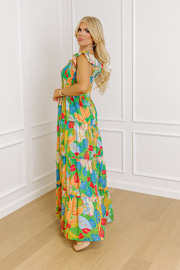 Premium Tropical Smocked Maxi Dress for Curves