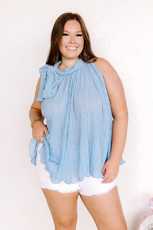 Premium Airy Blue Curves Pleated Top - Ultimate Flowy Style