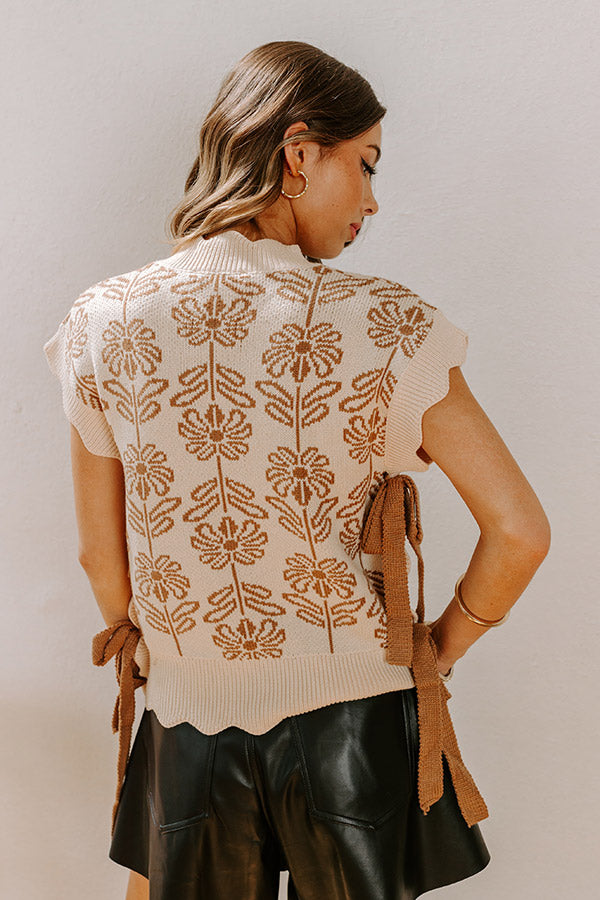 Premium Floral Knit Sweater Top in Mocha - Front Porch Style