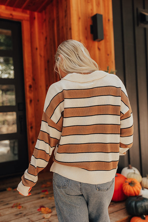 Premium Mocha Knit Sweater with Prosecco Stripes