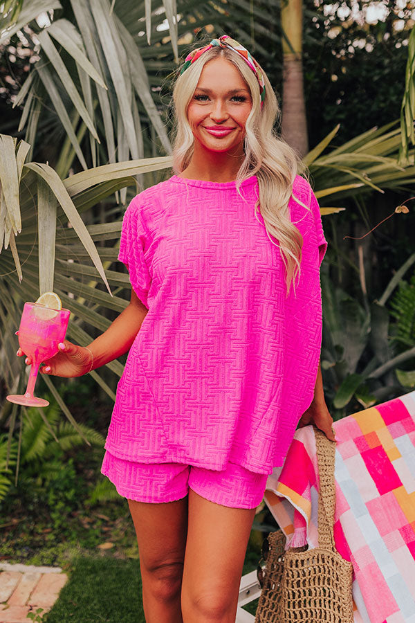 Premium Maldives Escape Oversized Terry Top in Vibrant Fuchsia