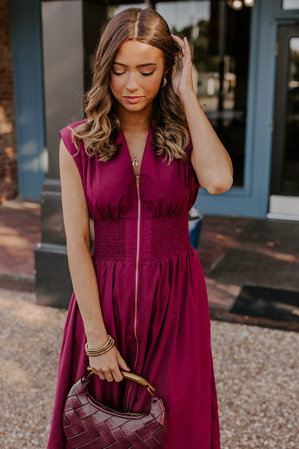 Premium Wine Elegance Midi Dress