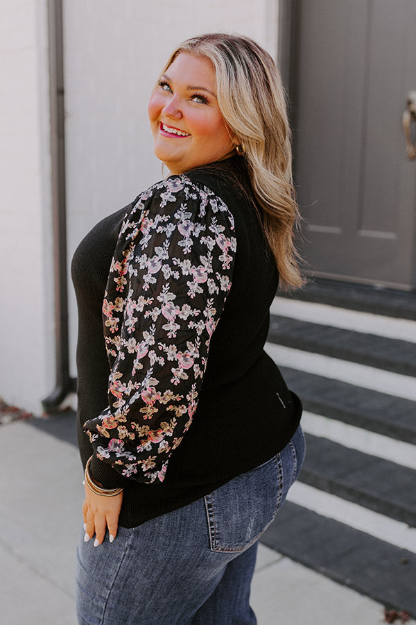 Premium Downtown Manhattan Knit Sweater with Floral Sleeves