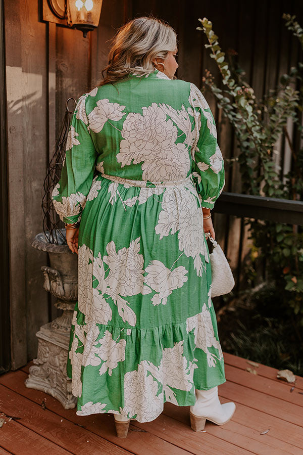 Premium Floral Midi Dress - Green Curves Collection