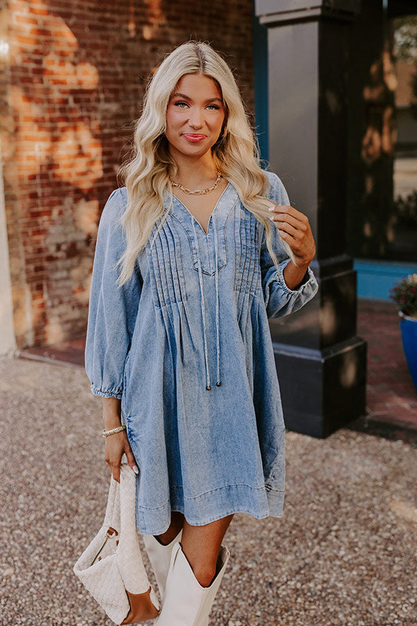 Ultimate Chambray Pleated Mini Dress - Effortless Style