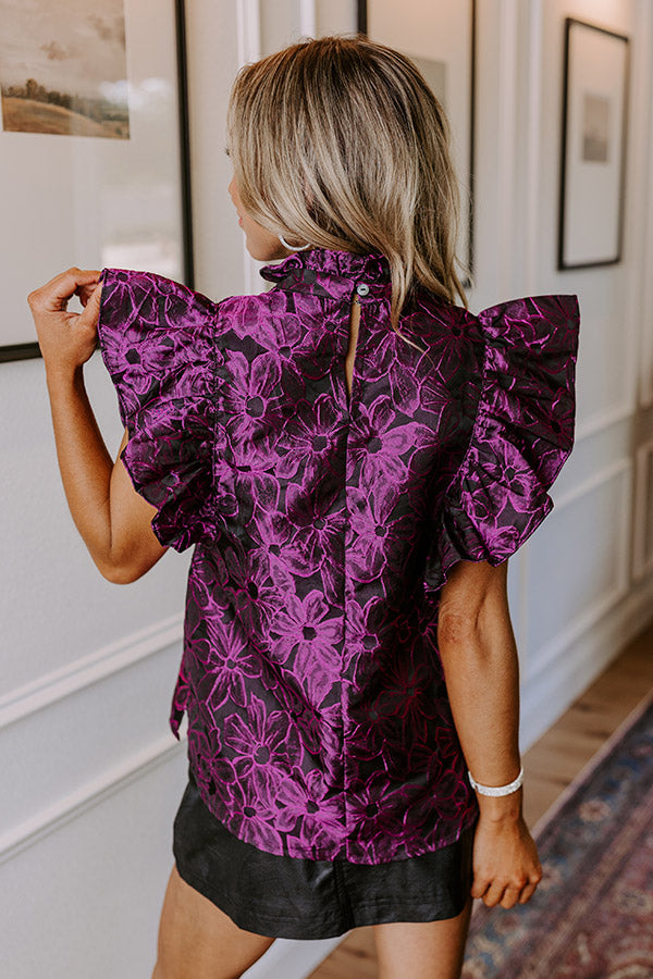 Premium Rooftop Skyline Floral Jacquard Top - Orchid Elegance