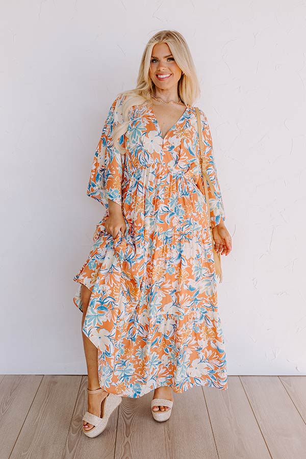 Ultimate Blossom Breeze Floral Maxi Dress - Persimmon Curves