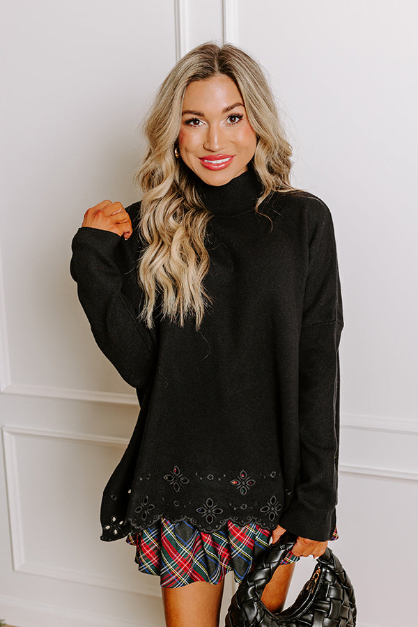 Premium Kind Glance Eyelet Knit Sweater - Ultimate Comfort in Black