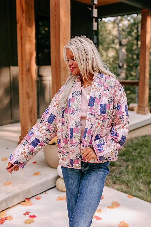 Premium Pumpkin Patch Floral Quilted Jacket in Blush - Vintage Inspired Style
