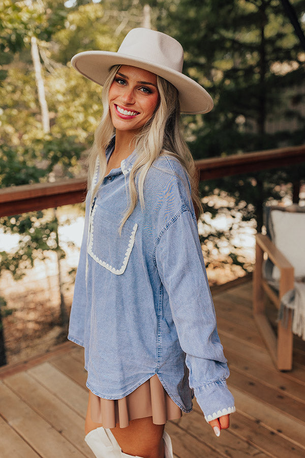 Premium Chambray Button-Up Shirt with Embroidered Detail