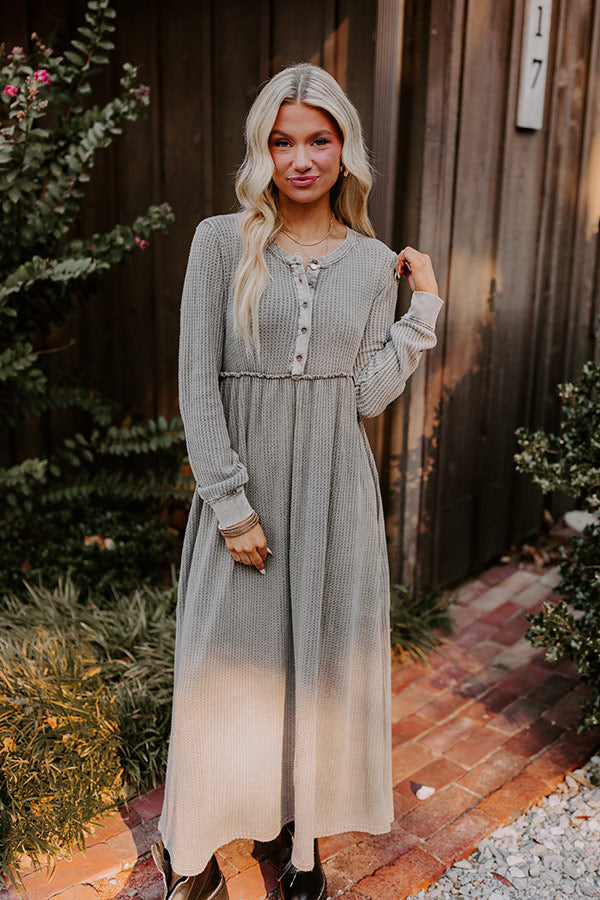 Premium Cozy Moment Waffle Knit Maxi Dress - Grey