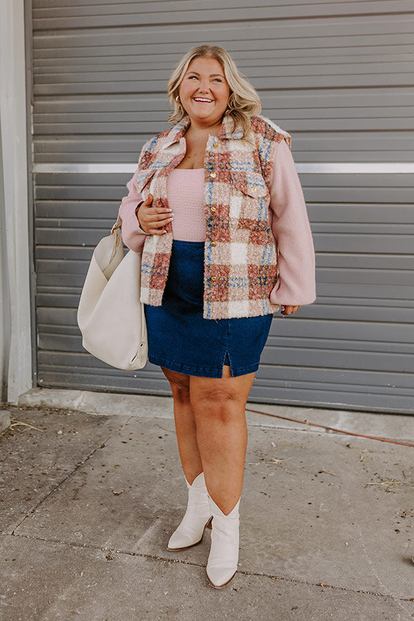 Premium Plaid Knit Jacket - Blush Curves Edition