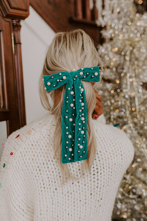 Premium Teal Pearl Embellished Bow Hair Clip - Ultimate Style Upgrade