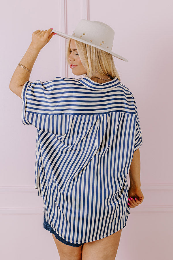 Premium Horizon Light Satin Button-Up Shirt - Navy Curves Edition