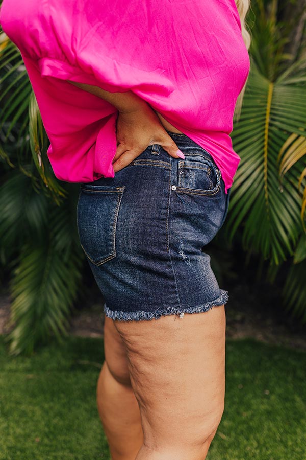 KanCan The Tolly Premium High Waist Frayed Denim Shorts for Curves