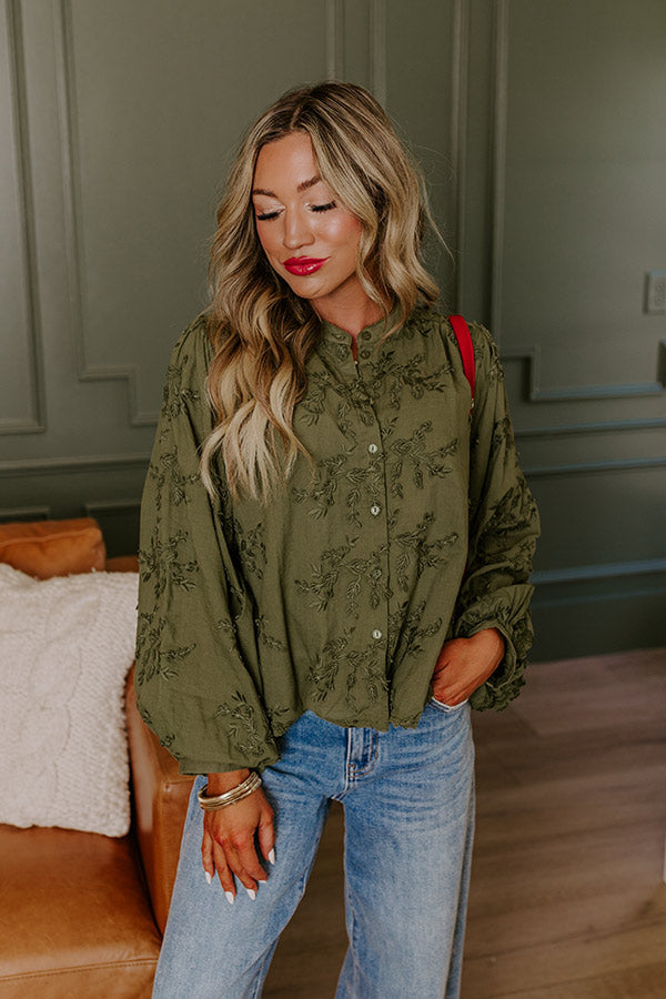 Premium Olive Embroidered Button-Up Top - Ultimate Style Upgrade