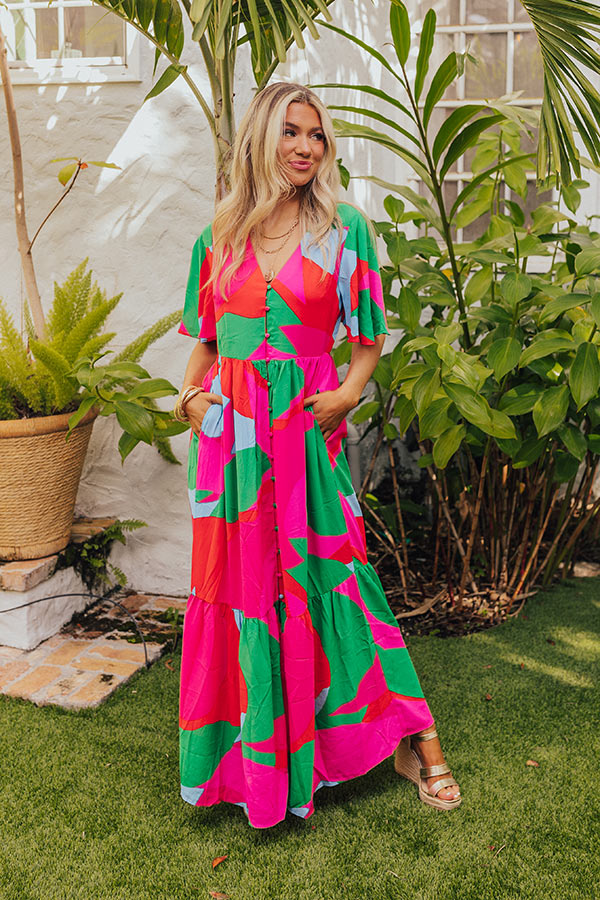 Premium Sailboat Soiree Maxi Dress in Vibrant Hot Pink