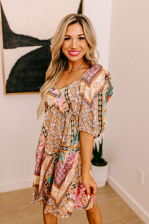 Premium Satin Babydoll Mini Dress in Paisley Print