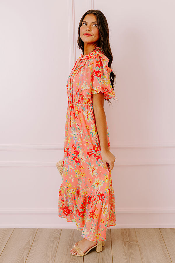 Ultimate Floral Flair Midi Dress in Coral