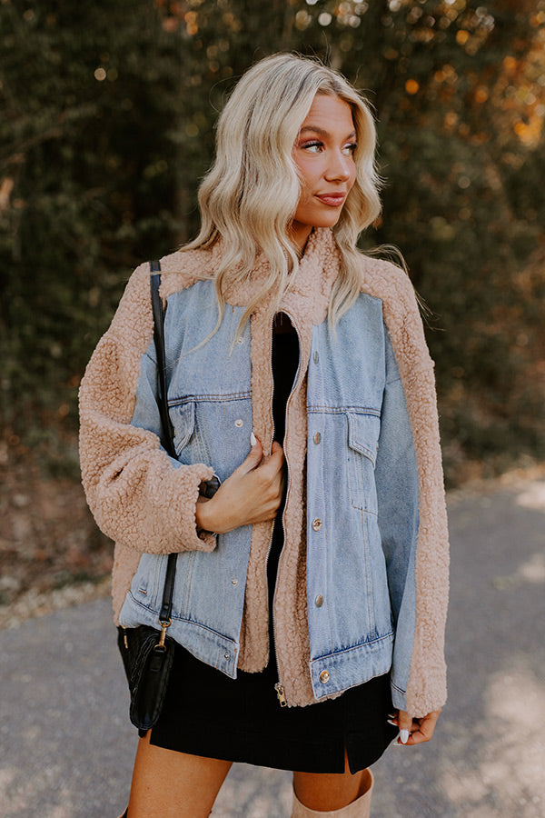 Premium Bonfire Feels Sherpa Denim Jacket - Iced Latte Edition