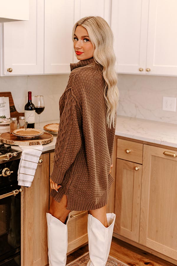 Premium Espresso Cable Knit Sweater Dress - Ultimate Cozy Style