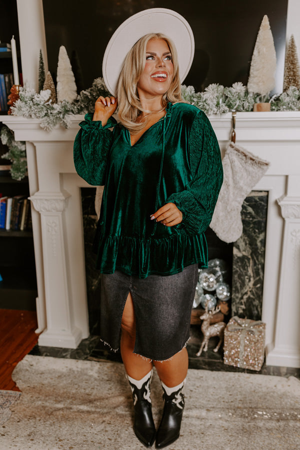 Premium Velvet Statement Top - Hunter Green