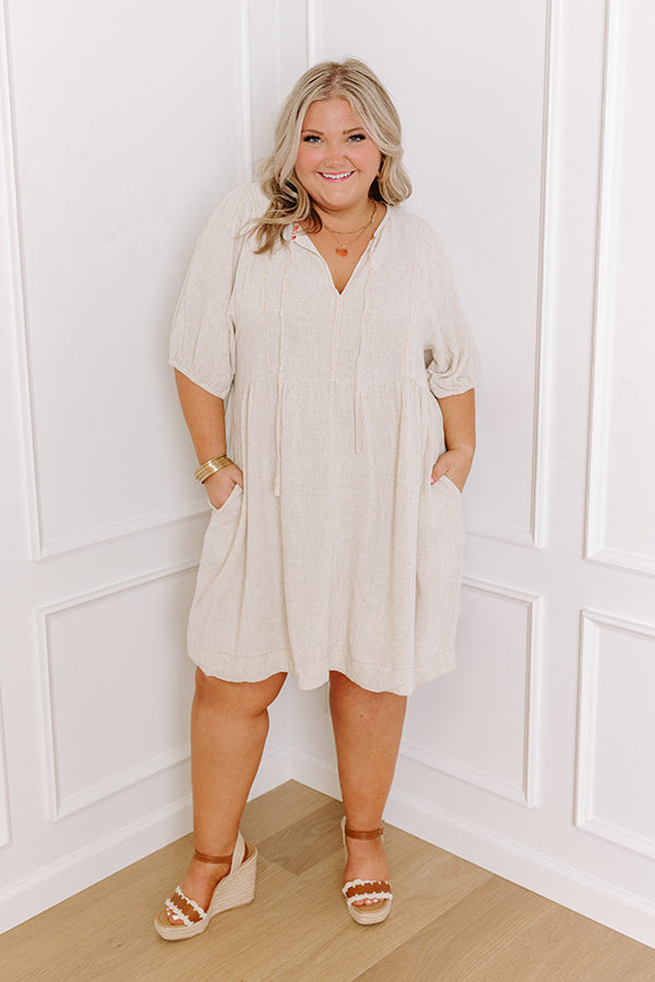 Ultimate Summer Linen-Blend Mini Dress in Oatmeal Curves