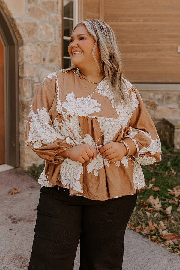 Premium Floral Chic Top - Ultimate Style in Camel Curves