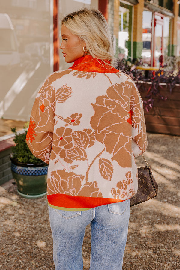 Premium Cider & Sunsets Floral Knit Sweater - Orange