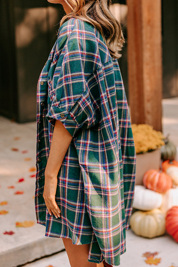 Premium Comfy Glam Flannel Tunic - Hunter Green Edition