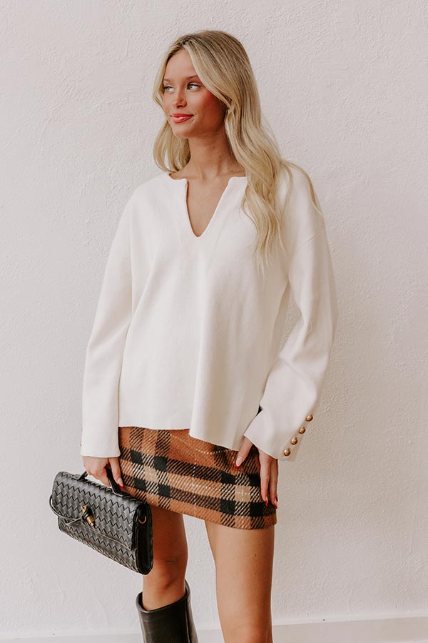 Premium Cream Knit Sweater Top with Gold Accents