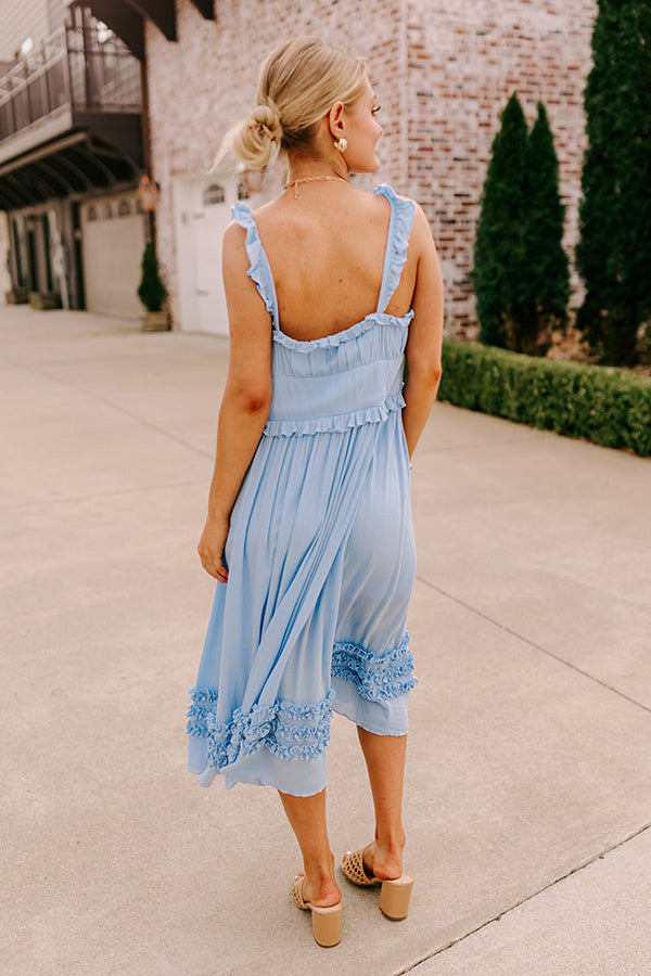 Premium Sky Blue Ruffle Midi Dress - Bayside Bliss Collection