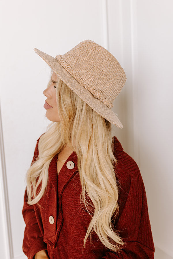 Premium Fall Dreaming Chenille Fedora - Iced Latte