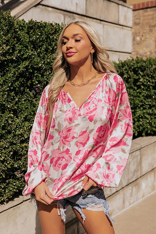 Premium Light Pink Floral Chiffon Top - Effortless Elegance