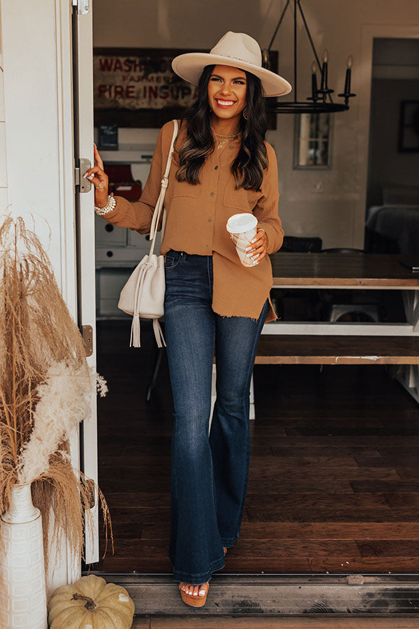 Premium Cold Brew Babe Button-Up Shirt in Iced Mocha