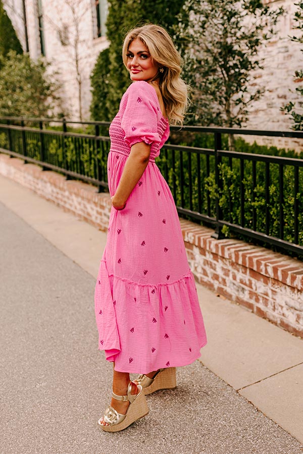 Premium Smocked Maxi Dress - Pink Floral Elegance