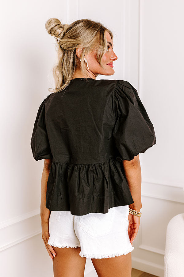 Ultimate Flirty Front Tie Peplum Top - Black